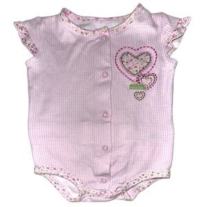 Vintage Carter's Romper 9M Pink Gingham, Ruffle Back, Hearts, Cottagecore
